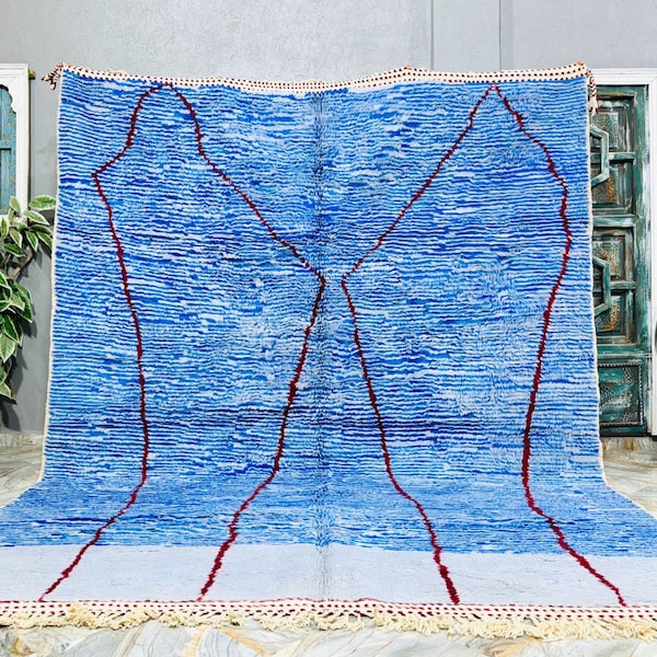 Beni Ourain Rug, Custom Moroccan Area Rug, Blue Beni Ourain Rug, Handmade Wool Rug, Berber Carpet, Blue Rug, Moroccan Rug 8x10