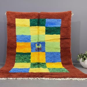 Moroccan Berber Rug Handmade Custom Bohemian Area Rug, Colorful Patchwork Rug, Plush Geometric Moroccan Carpet, Artistic Living Room Decor