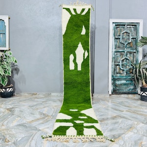 SOFT HALLWAY RUG, Beni Ourain Runner, Handmade Wool Runner Rug, Moroccan Runner, Green Runner, Custom Moroccan Runner