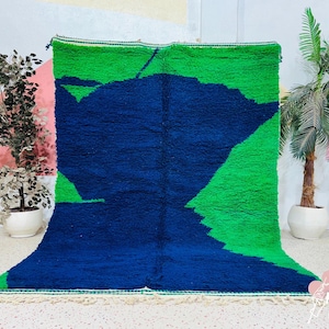 Steel Blue Beni Ourain Rug: Handmade Wool Berber Carpet (7.2ft x 10ft)