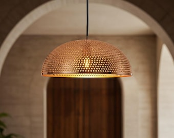 Handmade Moroccan Copper Pendant Light: Perforated Dome Chandelier