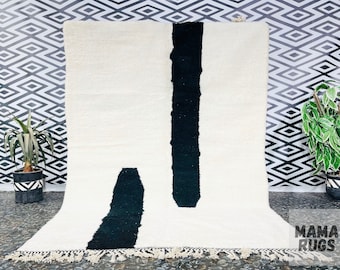 It is Very Beautiful Moroccan Rug, Beni Ourain Rug, Soft Wool Rug, Handmade Rug, Berber Carpet, White And Black Rug, Abstract Rug,Custom Rug