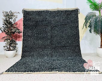 Custom Beni Ourain Rug: Handmade Black Wool Berber Carpet