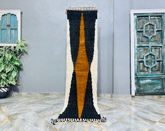 Handmade Wool Berber Runner Rug: Moroccan Kilim Hallway Carpet