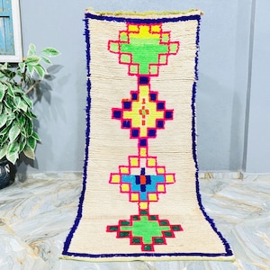 Berber Boucharouite Rug , Handmade Moroccan Recycled Carpet , Artistic Bohon Interior Decor , Vintage Rug