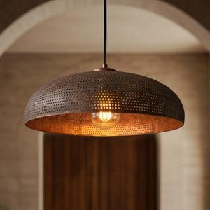 Dome Pendant Light – Patina Copper Hanging Lamp – Hammered Handmade Ceiling Light Fixture