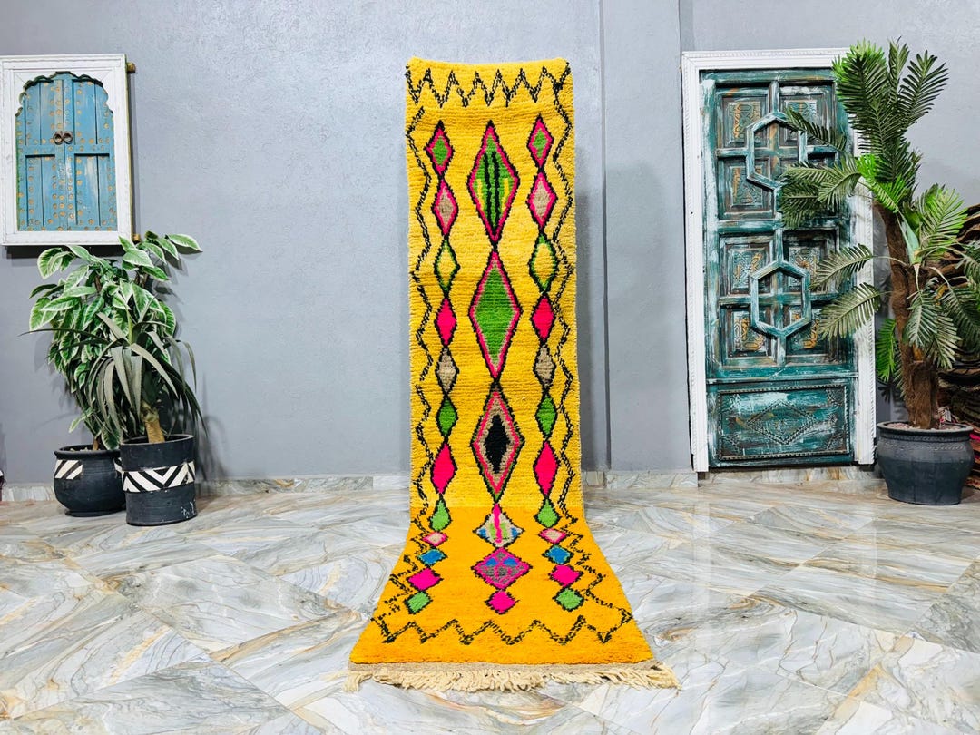 Custom Color Beni Ourain Runner, Moroccan Berber Wool, Geometric ...