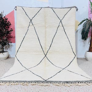 Orange Beni Ourain Rug: Handmade Moroccan Wool Berber Carpet (6.7 ft x 10 ft)