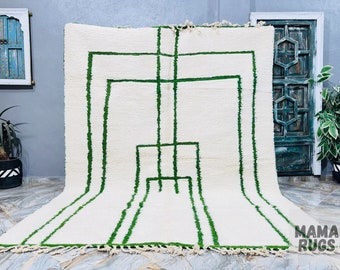 Large Moroccan Rug, Beni Ourain Rug, Handmade Rug, Genuine Wool Rug, White And Green Rug, Custom Morrocan Rug, Rug For Living Room
