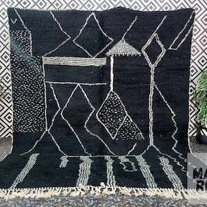 Moroccan Black rug - Solid Black rug - Plain Black rug - Wool Berber rug - Beni ourain rug - 8x10 rug - Handmade rug - Moroccan area rug