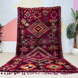 Vintage Purple Moroccan Rug: Handmade Wool Berber Carpet (7ft x 12.7ft