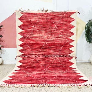 Red Moroccan Kilim Boujaad Rug: Handmade Wool Berber Carpet
