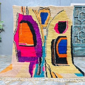 Handmade Boujaad Wool Rug: Colorful Berber Moroccan Carpet