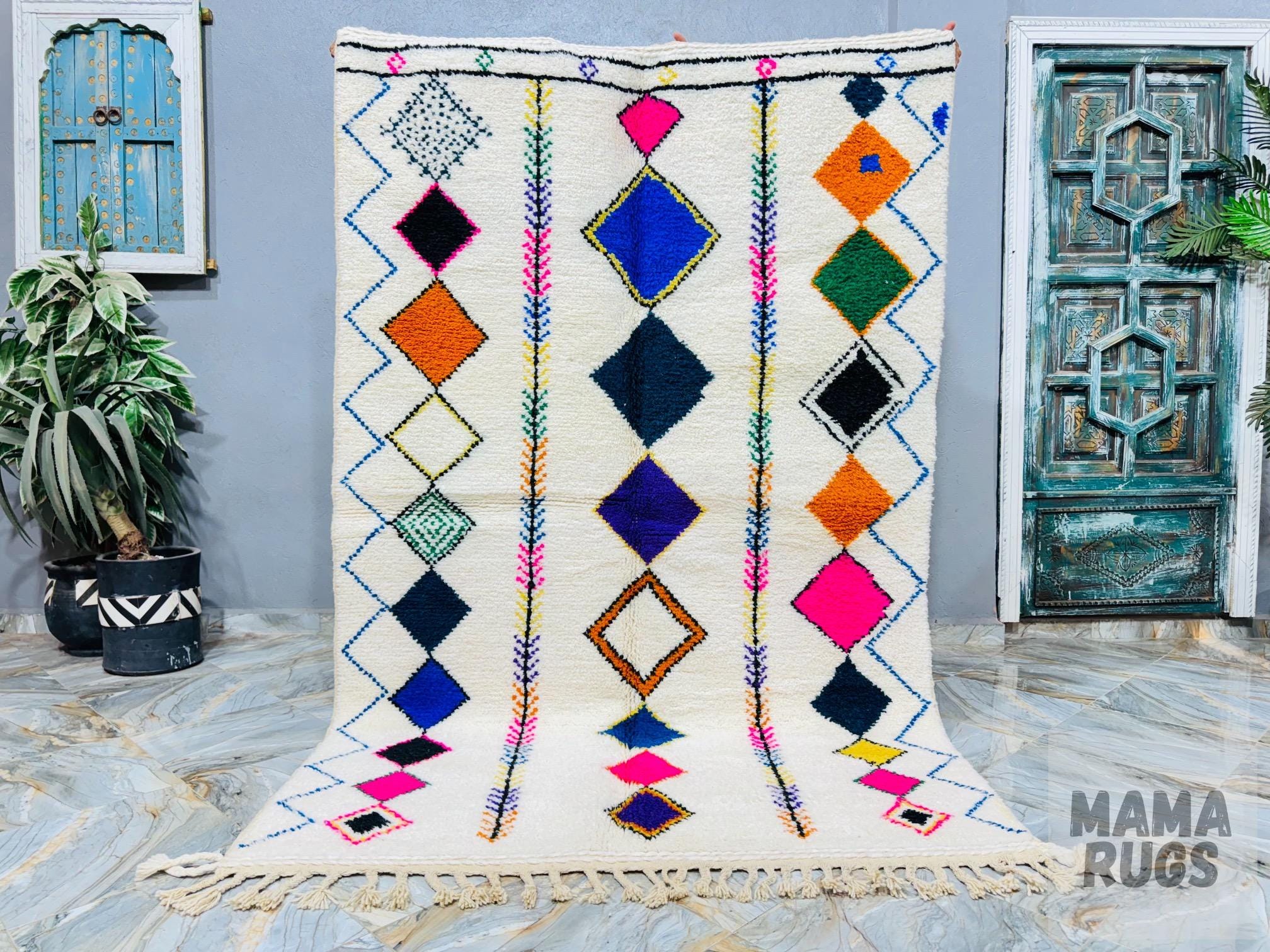 Abstract Azilal Rug, Moroccan Rug, Handmade Woolen Rug, Berber Carpet, Moroccan Decor Rug, Authentic Rug, Funky Azilal Rug
