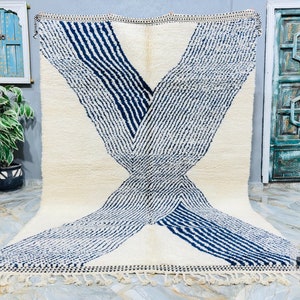 Blue and White Beni Ourain Rug: Handmade Moroccan Wool Carpet