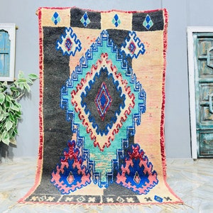 Vintage Berber Boucherouite Rug: Colorful Moroccan Hallway Rug (5ft x 8.2ft)