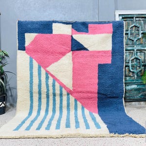 Handmade Wool Moroccan Rug: Colorful Bohemian Berber Carpet