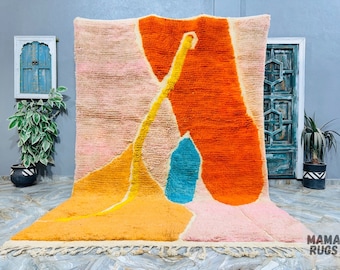 Handcrafted Colorful Wool Berber Rug: Custom Moroccan Boho Area Rug