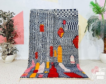 Cute Moroccan rug - Handmade rug - Beni Ourain rug - Moroccan berber rug - Moroccan area rug - Colorful morocco rug - Berber wool rug