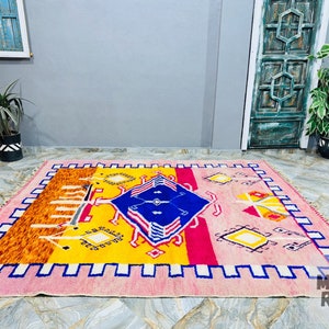 Tapis boujaad rose personnalisé, tapis marocain orange, tapis en laine à poils longs doux, tapis berbère marocain, tapis bohème, tapis de taille personnalisée dans toutes les tailles image 2