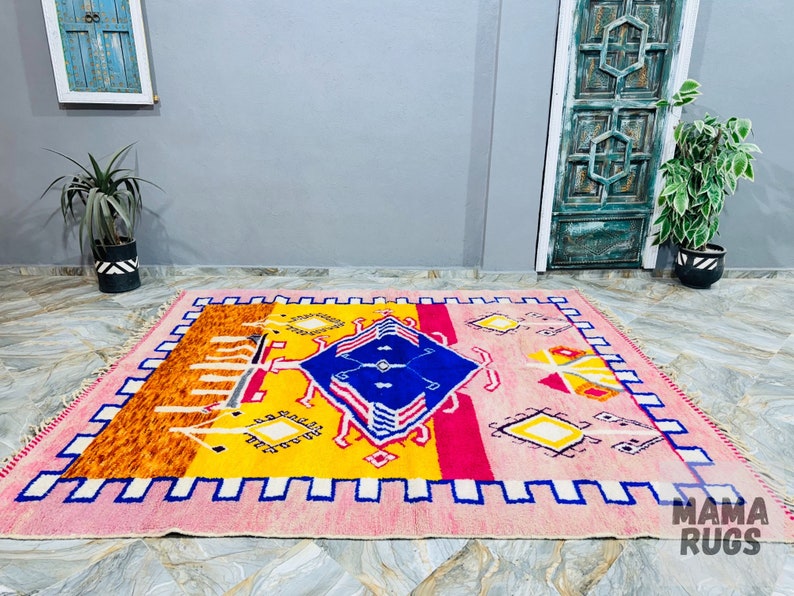 Tapis boujaad rose personnalisé, tapis marocain orange, tapis en laine à poils longs doux, tapis berbère marocain, tapis bohème, tapis de taille personnalisée dans toutes les tailles image 2