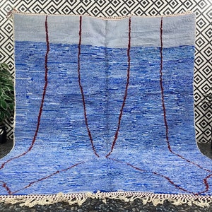 Beni Ourain Rug, Custom Moroccan Area Rug, Blue Beni Ourain Rug, Handmade Wool Rug, Berber Carpet, Blue Rug, Moroccan Rug 8x10