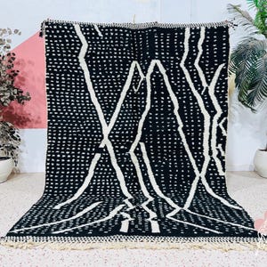 Black Beni Ourain Moroccan Rug, Handmade Moroccan Rug, Abstract Wool Rug, Black Rug, Bohemain Rug, Black Berber Rug
