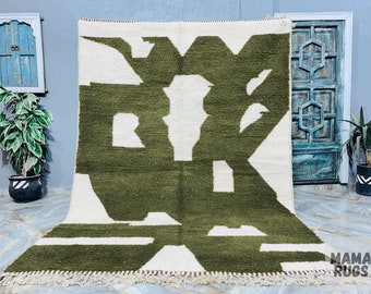 Olive Green Beni Ourain Rug, Moroccan Area Rug, Custom Made Rugs, Handmade Rug, Berber Carpet, Green Dark Rug, Morrocan Rug, Tapis Marocain