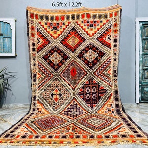 Vintage Berber Moroccan Rug: Handmade Wool Carpet (6.5ft x 12.2ft)