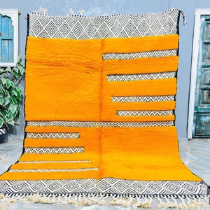 Moroccan Handmade Rug , Beni ourain style Morocco wool Berber Rug , modern Rug , Hand woven Rug , Yellow Rug Morocco
