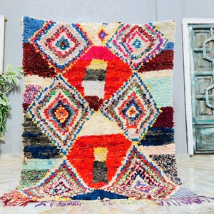 Vintage Berber Boucharouite Rug: Colorful Moroccan Fabric Carpet (4.9ft x 6.2ft)