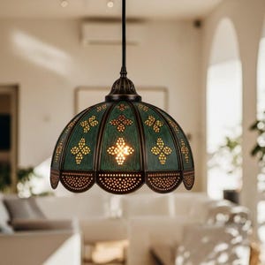 Industrial Copper Pendant Light - Rustic Ceiling Lamp - Handmade Kitchen Island Lighting - Copper Patina Dome Pendant Light - Lamp Farmhouse
