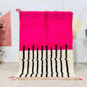 Pink Moroccan Rug: Handmade Wool Berber Carpet, Beni Ourain Design (5ft x 6.6ft)