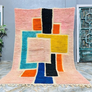 Handmade Boujaad Wool Rug: Colorful Moroccan Lambswool Area Rug