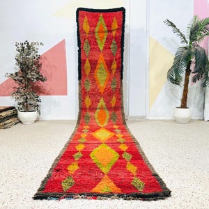 Moroccan Rug Runner , Handmade Wool Carpet , Abstract Runner Rug , Boho Floor Accent , Berber Carpet