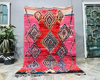 STUNNING BERBER RUG, Boucherouite Vintage Rug, Moroccan Rug, Tribal Area Rug, Pink Boujad Rug, Vintage Moroccan Rug, Boho Rugs