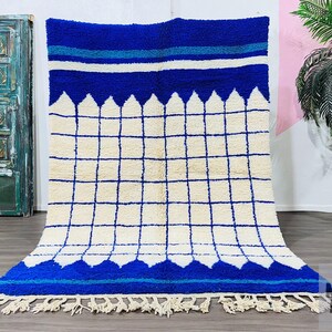 Custom Blue Beni Ourain Rug: Handmade Moroccan Wool Rug