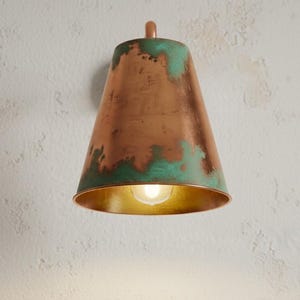 Hammered Copper Wall Sconce: Green Patina Moroccan Lamp