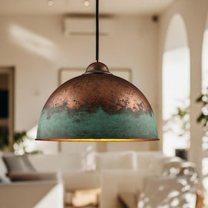 Handcrafted Brass Dome Pendant Lamp: Antique Patina Finish