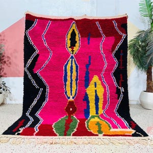 Handmade Pink Beni Ourain Rug: Moroccan Berber Wool Carpet