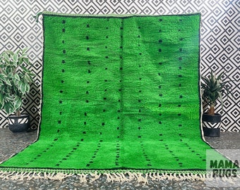 Beautiful Beni Ourain Rug, Green Moroccan Rug, Custom Moroccan Carpet, Plain Green Rug, Area Rug, Dotted Wool Rug, Winter Rug