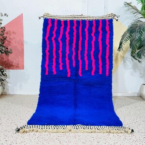 Blue Moroccan Rug, Beni Ourain Moroccan Rug, Handmade Rug, Blue Rug, Sheep Wool Rug, Berber Carpet, Area Rug, Style Moroccan Rug