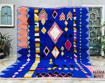 Moroccan rug blue - Berber rug - Custom Moroccan rug - Beni ourain rug - Handmade rug - Plain Wool rug - Solid blue rug - custom made rugs