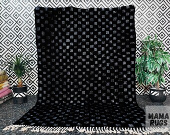 Stunning Checkered Rug, Beni Ourain Rug, Black Rug, Custom Moroccan Rugs, Handmade Rug, Black Wool Rug, Berber Rug, Moroccan Area Rug