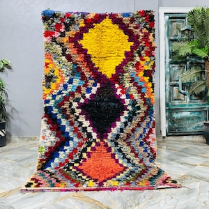 Vintage Moroccan Boucherouite Rug: Colorful Berber Textile Art (4x7 ft)