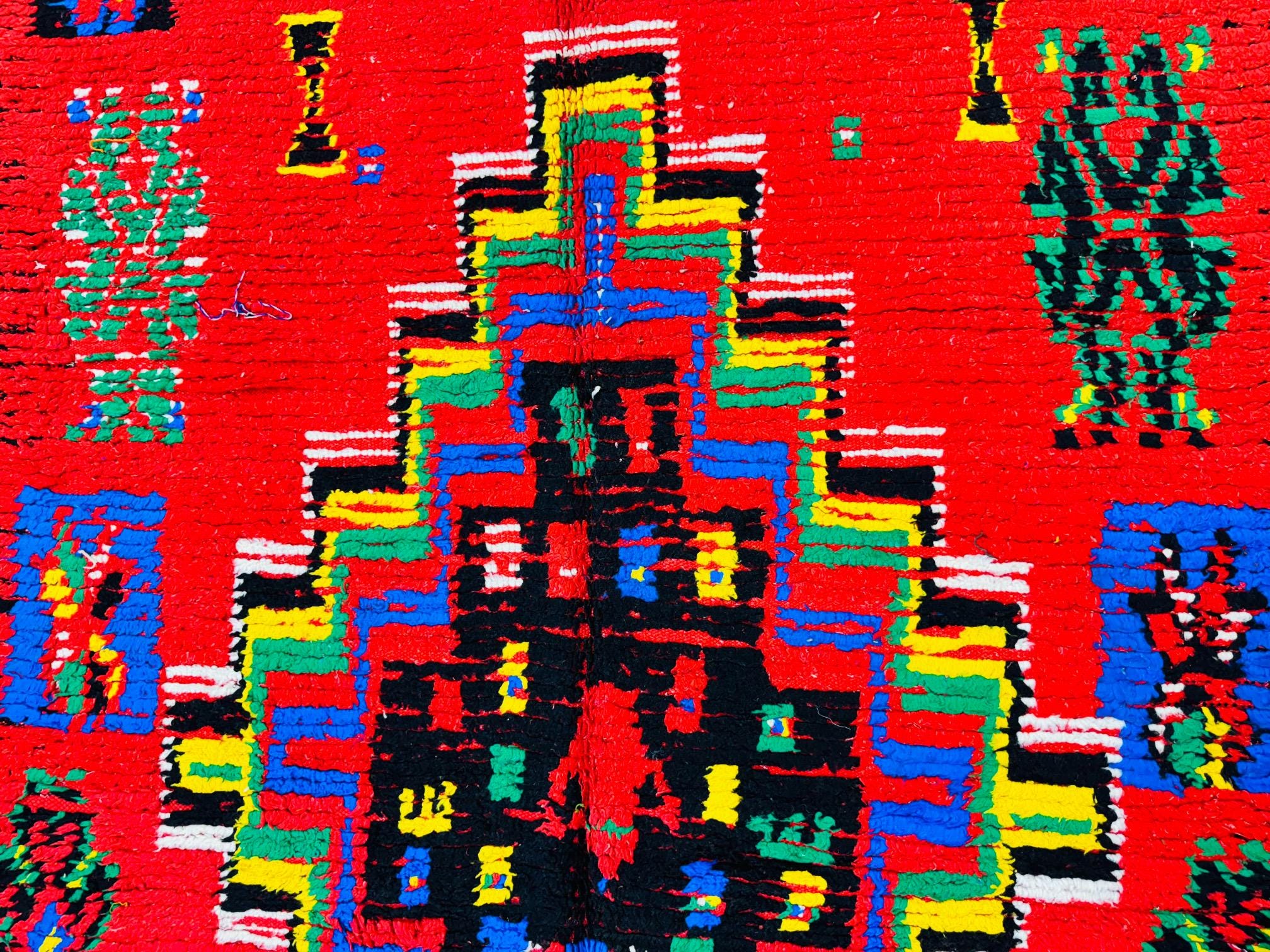 赤いヴィンテージ モロッコ ベルベルラグ：ハンドメイド ウール