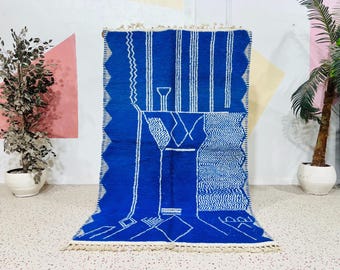 Gorgeous Blue Moroccan Rug, Beni Ourain Rug, Hand Knotted Rug, Blue Wool Rug, Area Rug, Moroccan Carpet