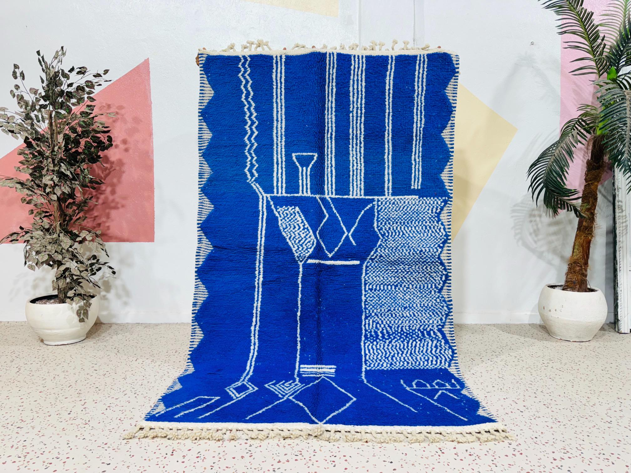 Gorgeous Blue Moroccan Rug, Beni Ourain Rug, Hand Knotted Rug, Blue Wool Rug, Area Rug, Moroccan Carpet