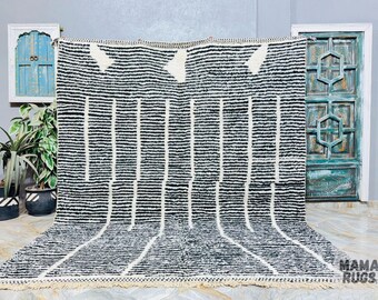 Custom Beni Ourain Moroccan Rug: Handmade White & Black Wool Berber Carpet