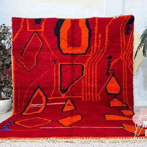 HANDMADE WOOL RUG, Red Hg Moroccan Rug, Berber Carpet, Handmade Rug, Genuine Wool Rug, Morocco Rug, Red And Orange Rug, Hand Knotted